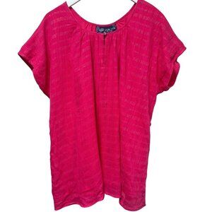 Susan Graver Pink Peasant Blouse XL Cotton Blend Short Sleeve QVC Top NWT
